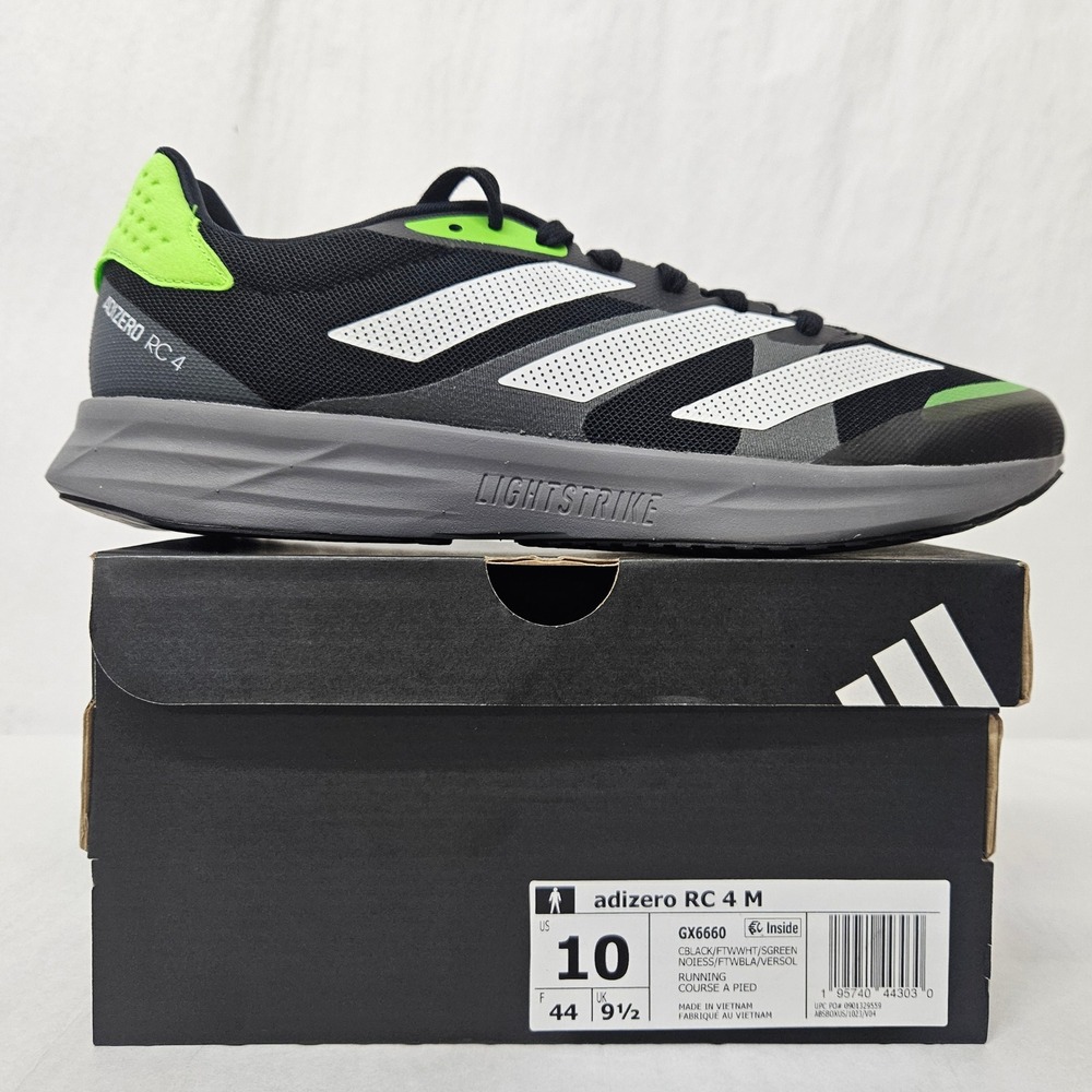 Adidas Adizero RC 4 Running Shoes GX6660 Black Signal Green Men's Size 10
